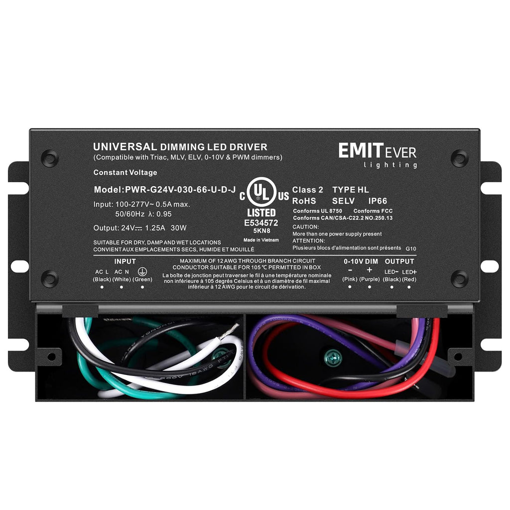 EMITEVER 30W 24V 5-in-1 Dimmable LED Driver,AC 110-277V to DC Power Supply