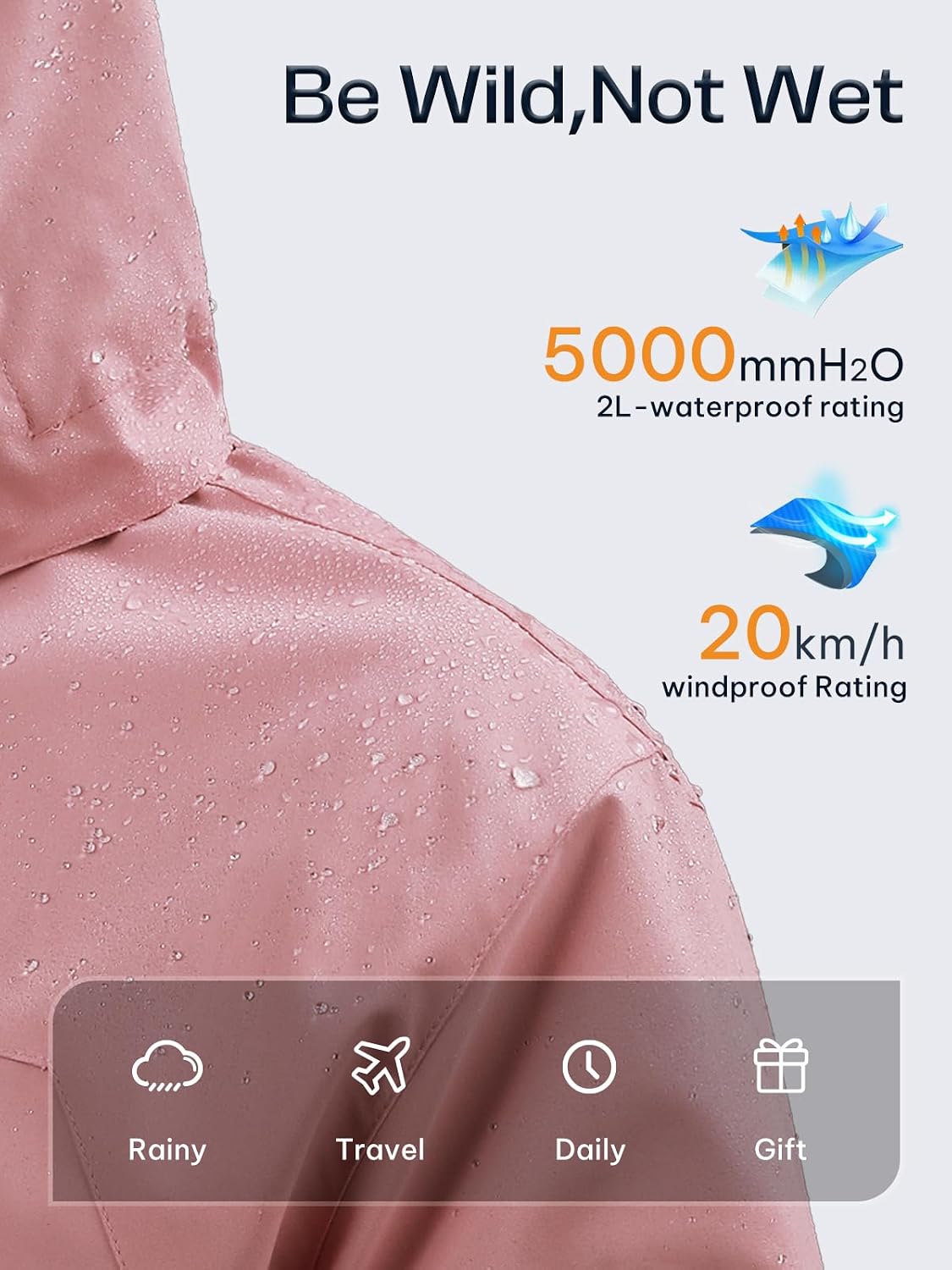 Womens Waterproof Rain jacket Lightweight Raincoat with Removable Hood