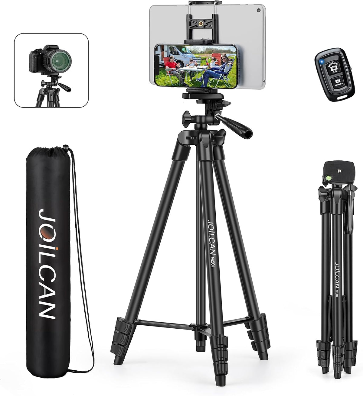 JOILCAN 67" Camera Tripod, Phone Tripod for iPad with Remote Carry Bag