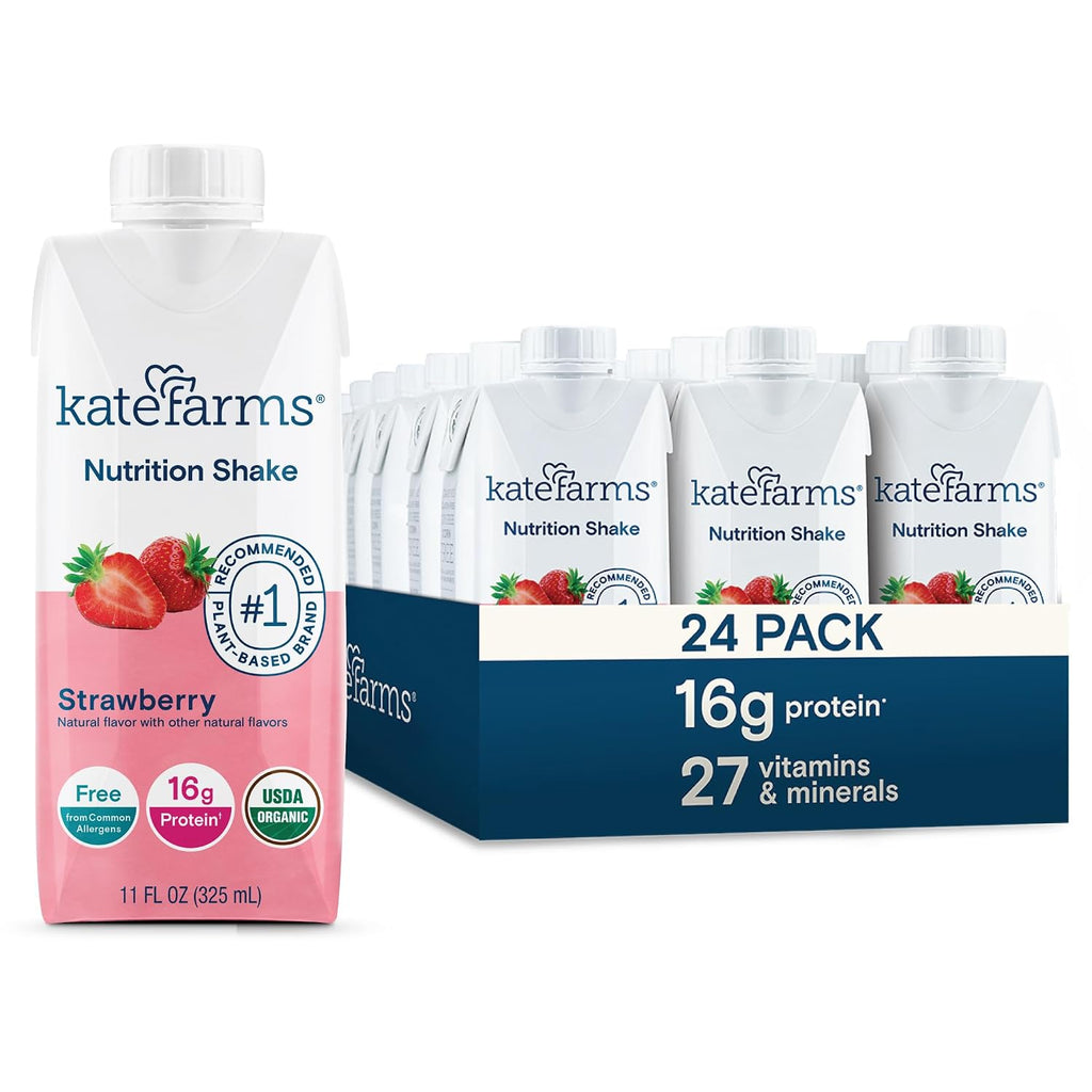 KATE FARMS Organic Nutrition Shake, Strawberry, 16g Protein, 12 Pack
