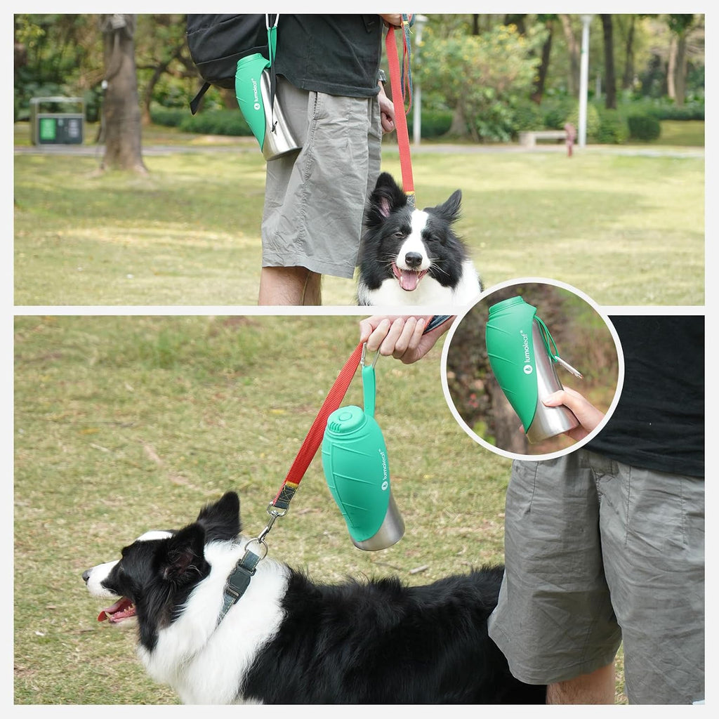 LumoLeaf Portable Dog Water Bottle 27 OZ, Stainless Steel Pet Travel Water Bottle Dispenser for Walking, Hiking and Outdoor, Portable Water Bowl for Large Dogs (Green)
