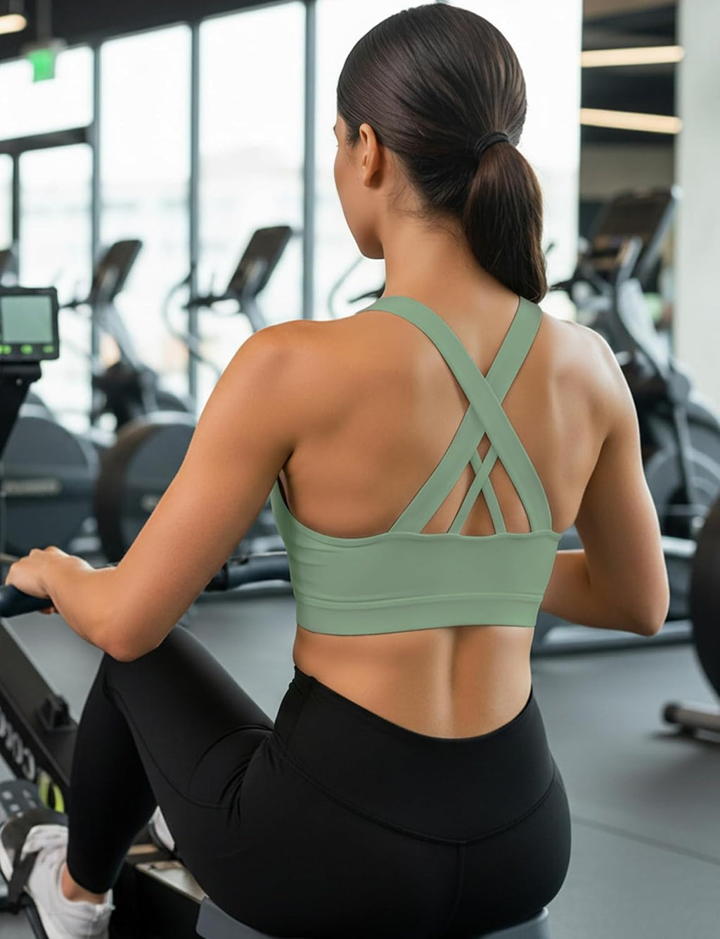 Buauty Sports Bra for Women, Criss Cross Back Medium Support Workout Bras with Removable Cups for Yoga Running Gym