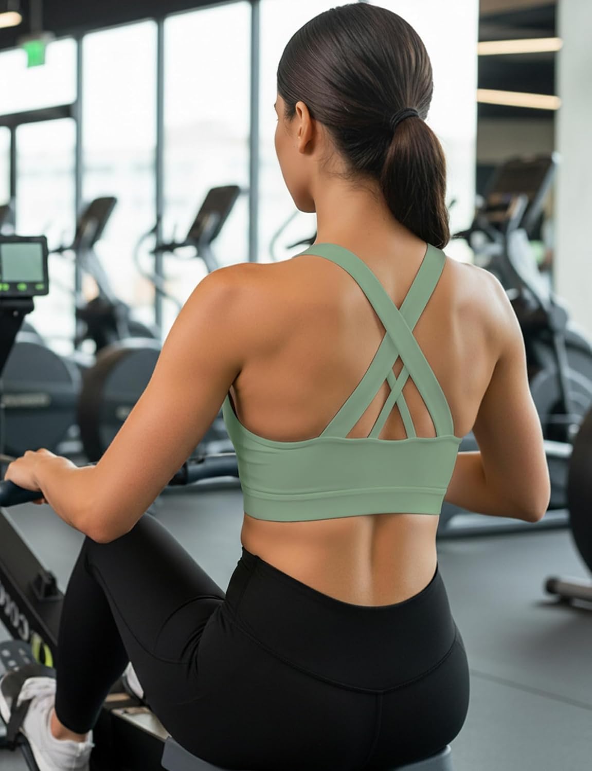 Buauty Sports Bra for Women, Criss Cross Back Medium Support Workout Bras with Removable Cups for Yoga Running Gym
