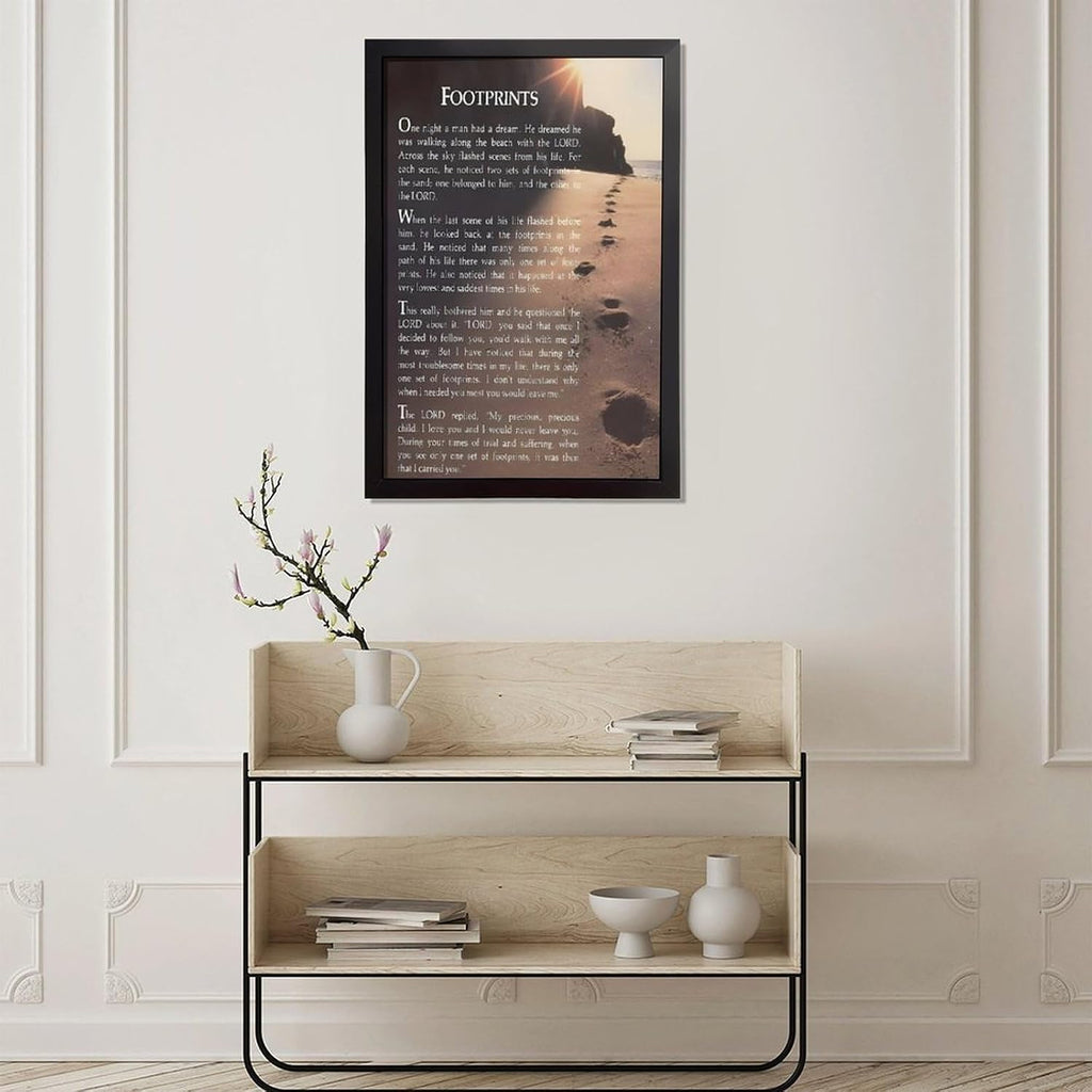 Footprints in the Sand Religious Canvas Wall Art Posters, Inspirational Beach Sunset Poem Print Poster (Black Framed 20x30inch, Footprints(7))