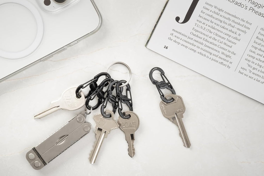 Nite Ize S-Biner MicroLock Stainless Steel - Durable Key Holder Carabiner Clip - S-Biner with Locking Gates - Durable & Strong Mini Carabiners for Keychain Accessories - Black (5 Pack)