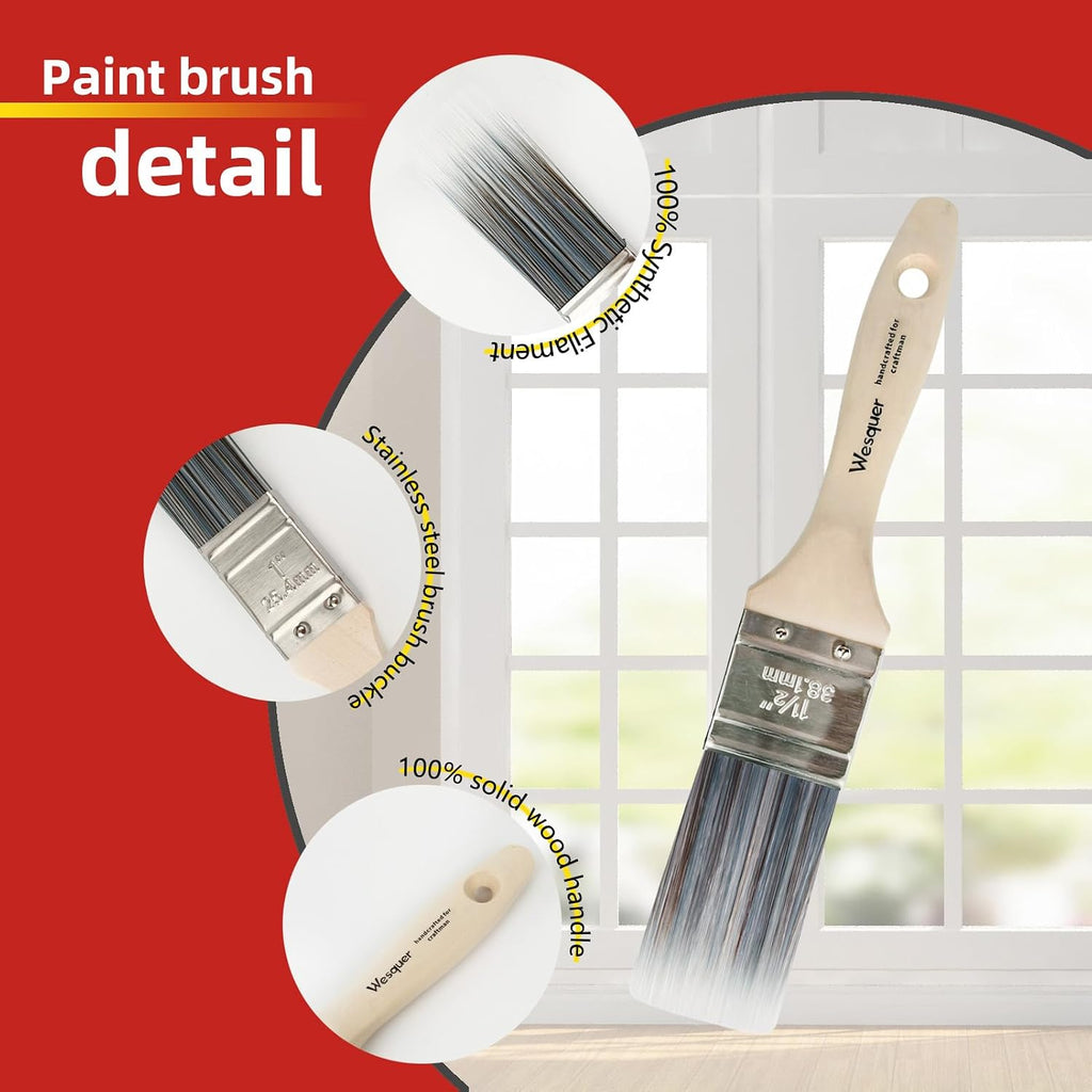 Wesquer 2 Inch Flat Paint Brushes 12 Pack Bulk Professional Wall Furniture