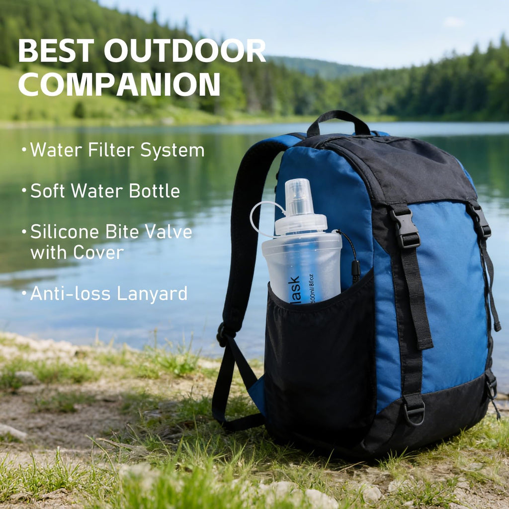 AXEN Collapsible Water Bottle with Filter for Hiking Travel, 1000ml Clear
