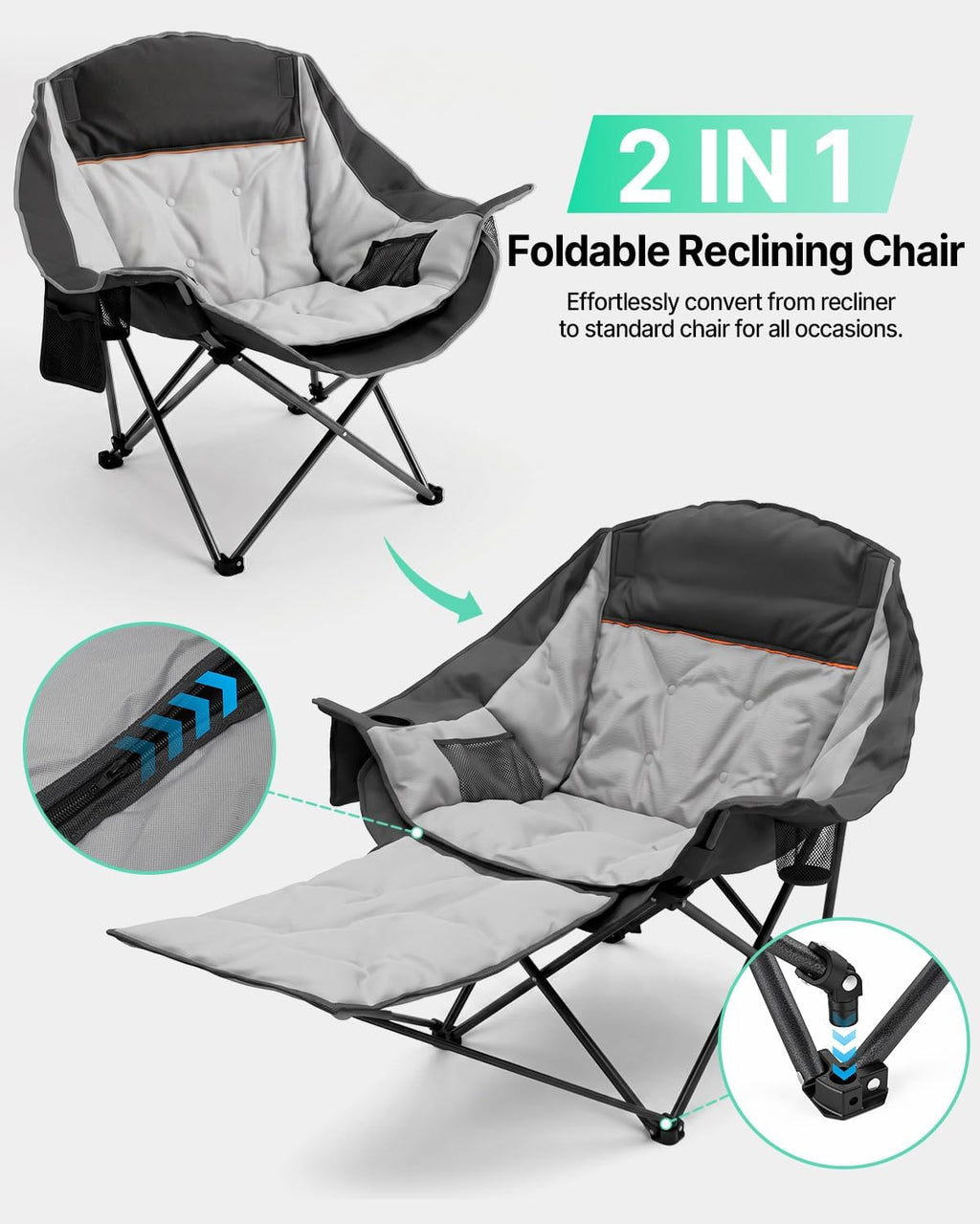 HOPERAN Oversized Camping Chair with Foot Rest, 500lbs Padded Lawn Chairs