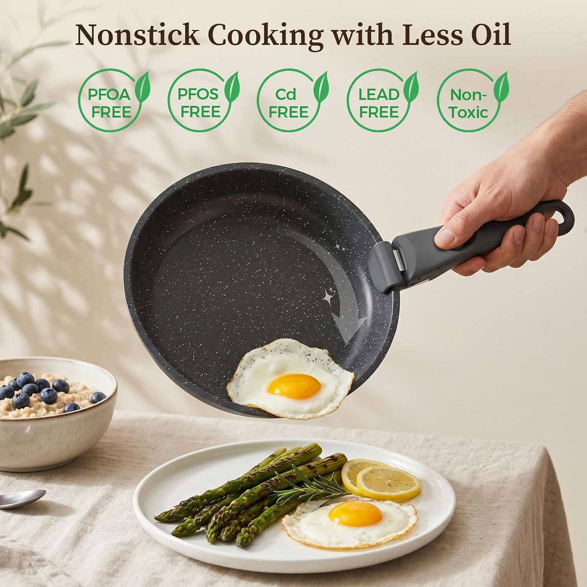 YASHE 9Pcs Granite Nonstick Pots and Pans Set, Stackable, Oven Safe