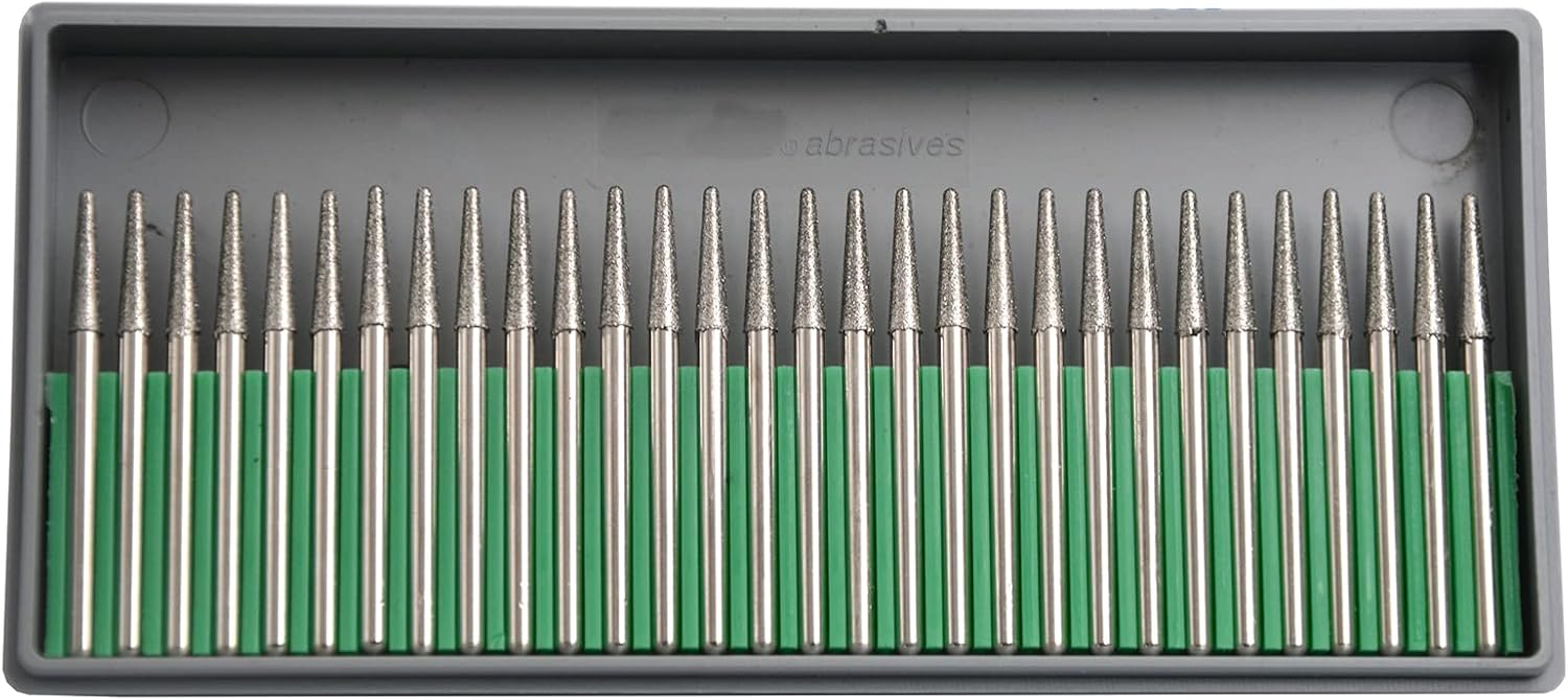 30Pcs 3mm Tapered Head,3mm Shaft,Diamond Stone Abrasive Burs Burr Grit Bits for Rotary Tool Grinding Head Jewelry Lapidary Woodworking (Tapered 3mm)