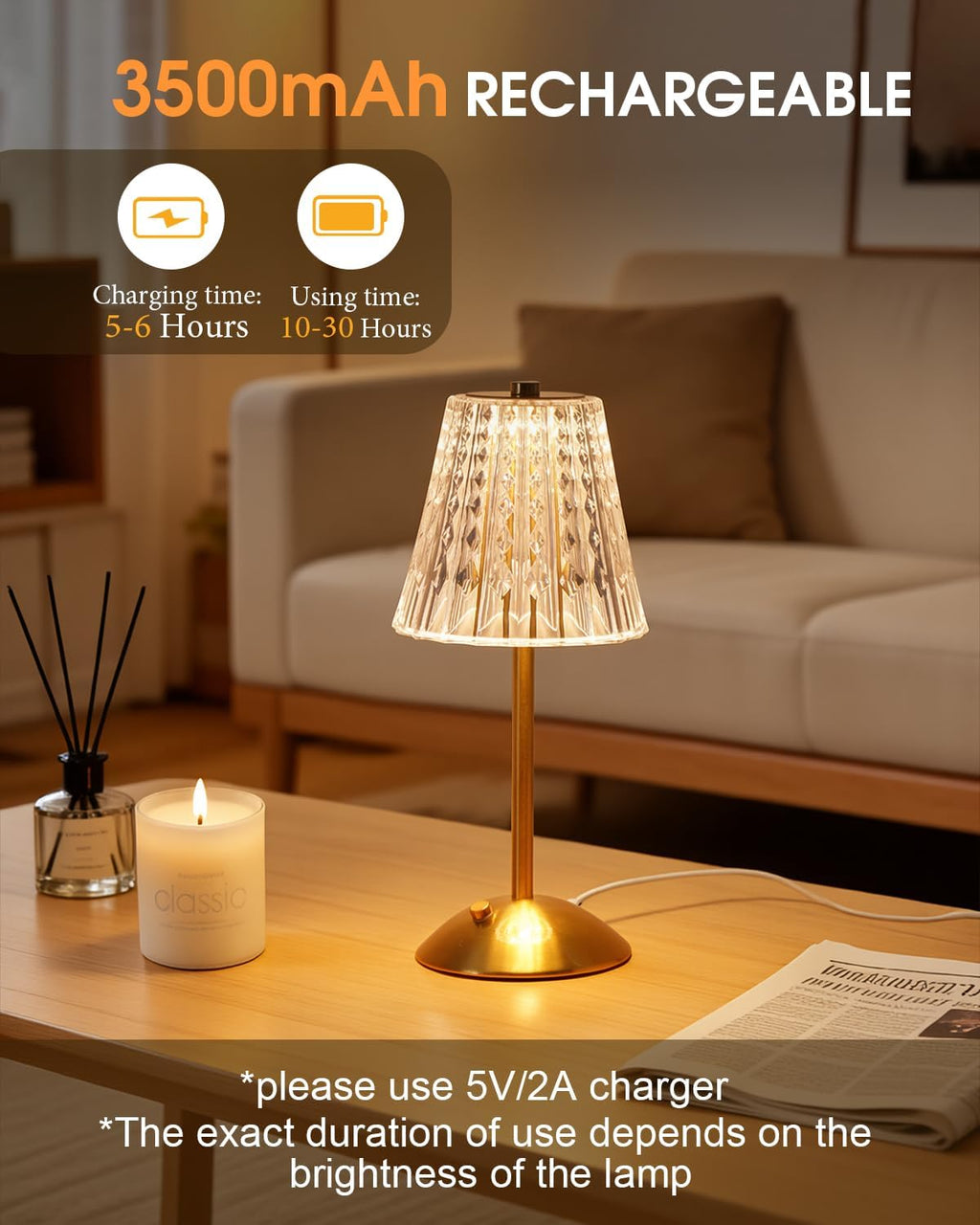 Cordless Touch Table Lamp, Classic Edition Rechargeable Small Desk Lamp