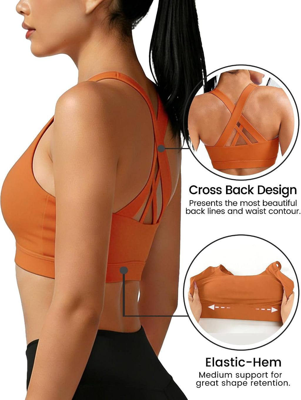 Buauty Sports Bra for Women, Criss Cross Back Medium Support Workout Bras with Removable Cups for Yoga Running Gym
