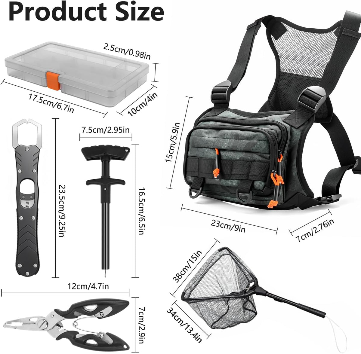 All in One Fishing Chest Pack Tackle Bag with Tackle Box, Fishing Lures Kit