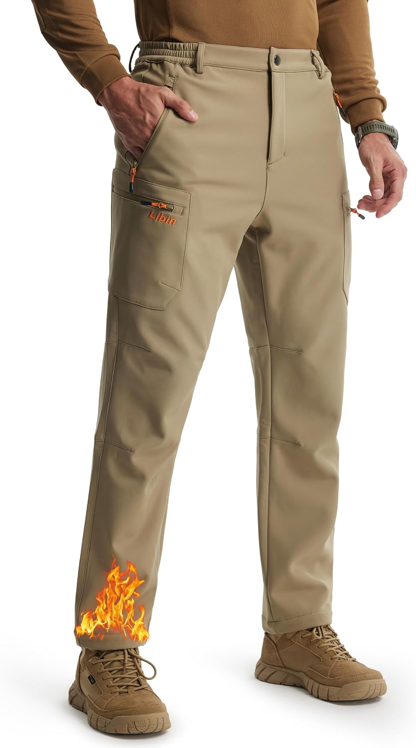 Libin Men's Fleece Lined Hiking Pants Snow Ski Water Resistant