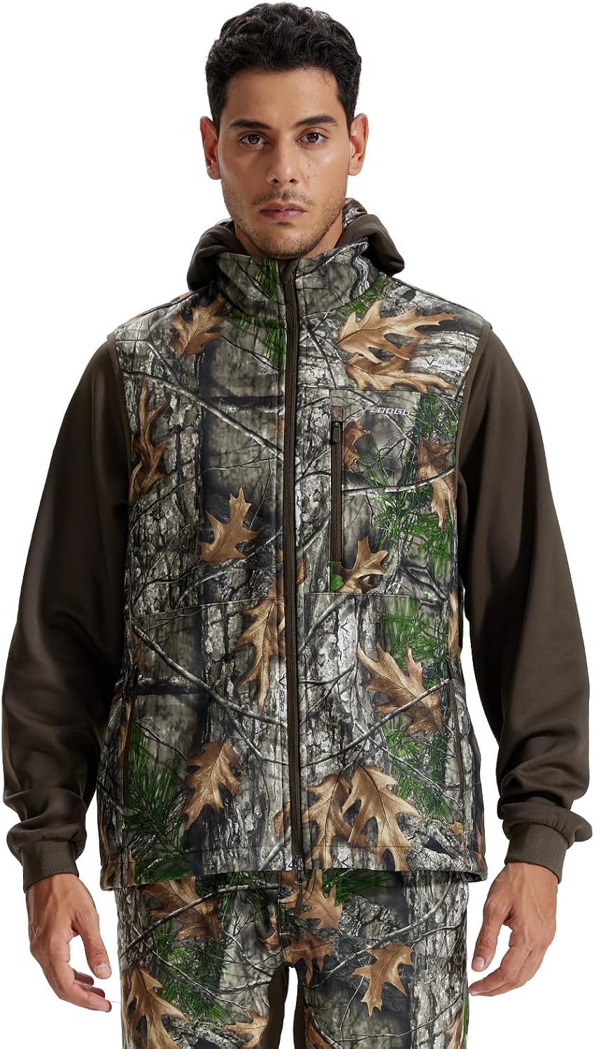 LOOGU Mens Camo Hunting Vest Water-Resistant Sleeveless Jacket with Pockets for Outdoor Fishing Hiking