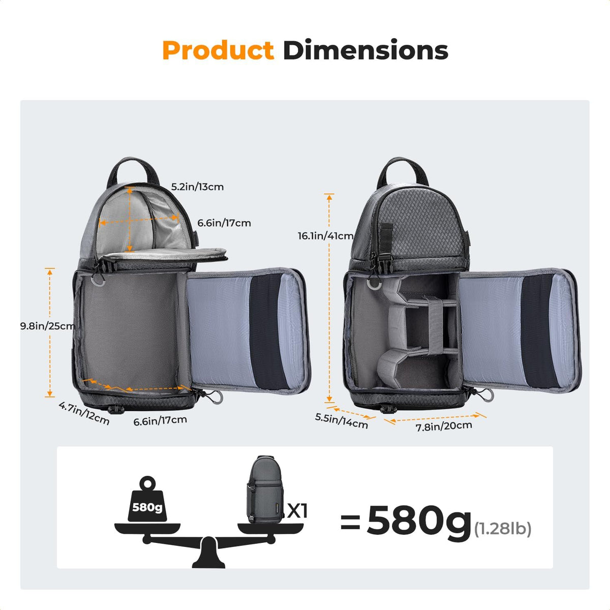 K&F CONCEPT Camera Sling Bag, Compact Crossbody Backpack, 10L