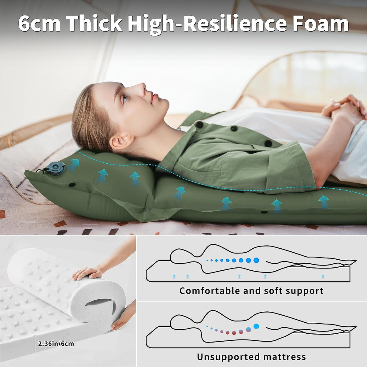 Naturehike Connectable Double Self Inflating Sleeping Pad, 2.36" Memory Foam Camping Pad, Backpacking Camping Mattress Pad for Tent, Travel, Car, Hammock