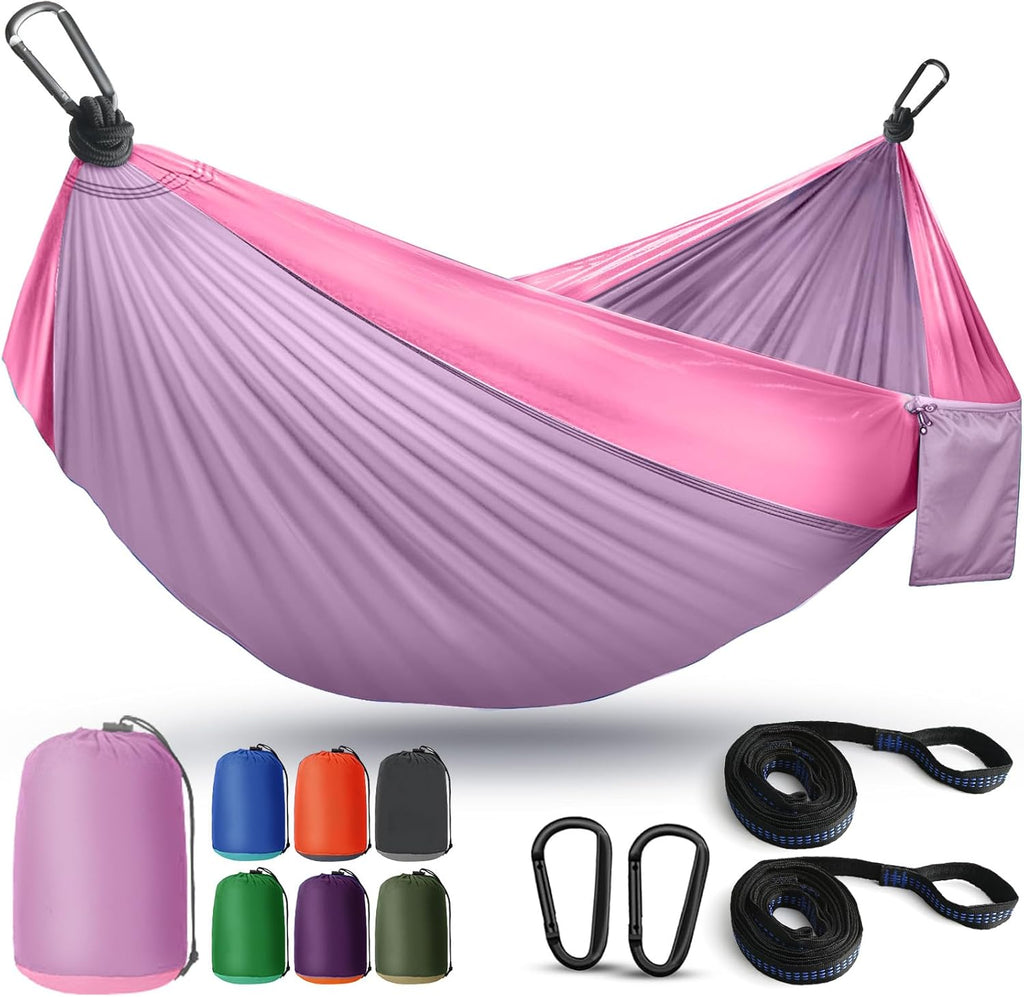 Camping Hammock Lightweight, Portable Hammocks Parachute Hammock with Two Tree Straps, Single or Double Travel Swing Nylon Camp Hammocks, Outdoor Essentials for Beach Backpacking Hiking, Orange