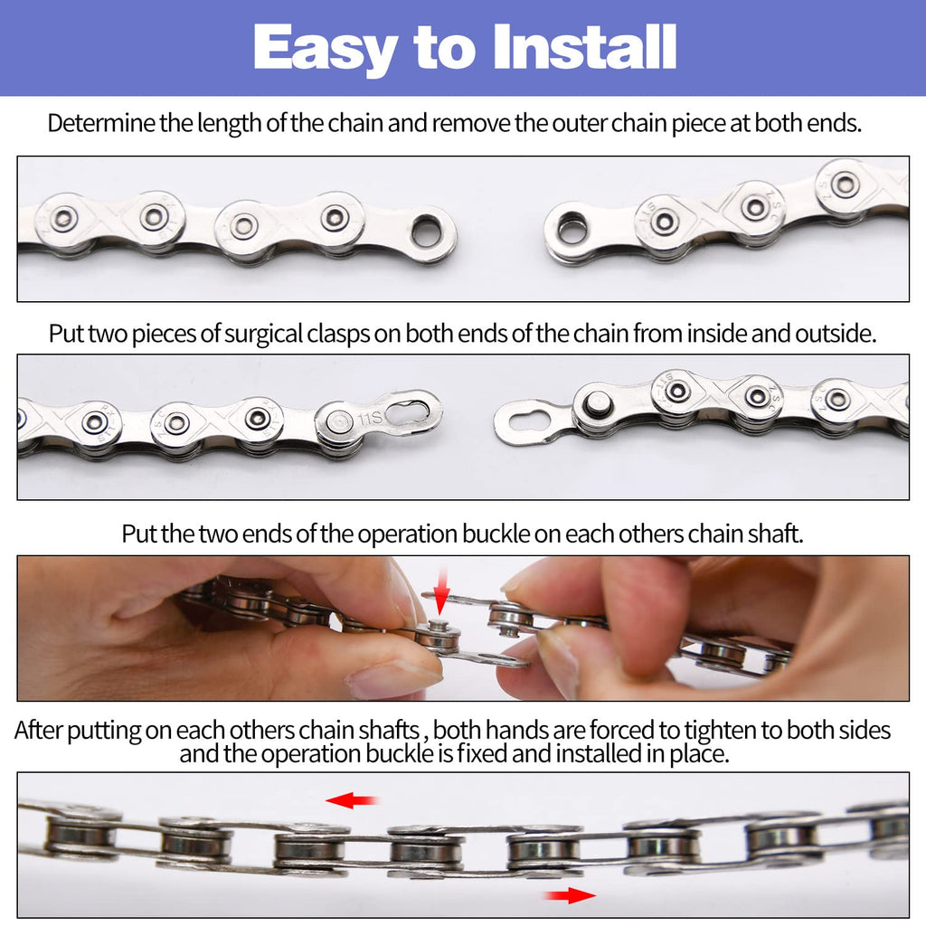 Bike Chain Kit, 6/7/8 Speed Multi-Function Bike Mechanic Repair Kit, Chain Breaker and Bike Link Plier with Hook and 3 Pairs Bicycle Buckle, Reusable