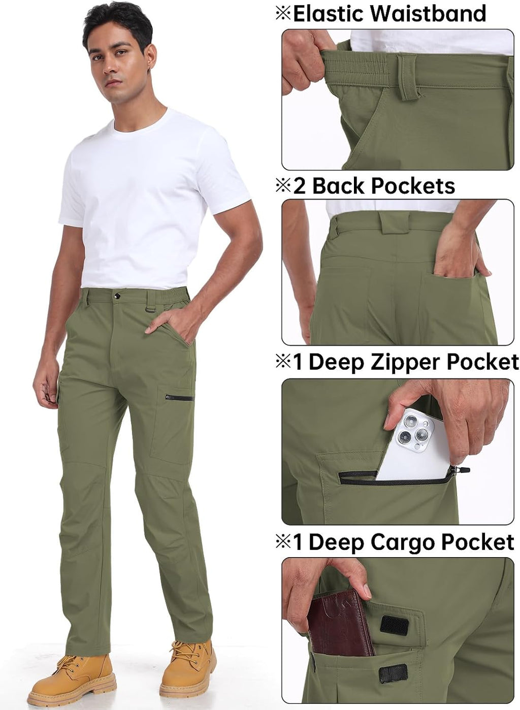 Men's Hiking Cargo Pants Water Resistant Quick Dry Lightweight Pants with 6 Pockets Tactical Work Pants