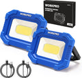 WORKPRO LED Work Light, Rechargeable Magnetic Work Lights, 2000LM, 4 Modes | Portable Flood Light with Stand, for Camping, Fishing, Car Repair, Job Site Lighting, Hiking, 2 Pack