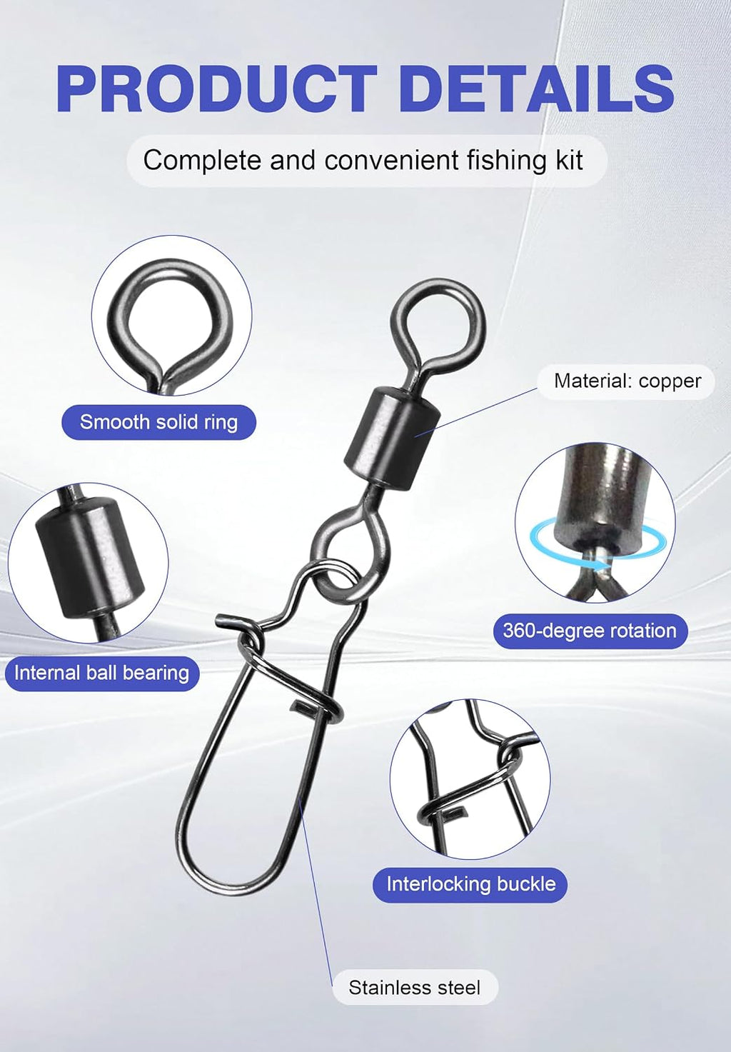 500 Pcs - Fishing Swivels Stainless Steel Barrel Swivels Fishing Tackle Kit with Assorted Sizes for Saltwater & Freshwater Rigs