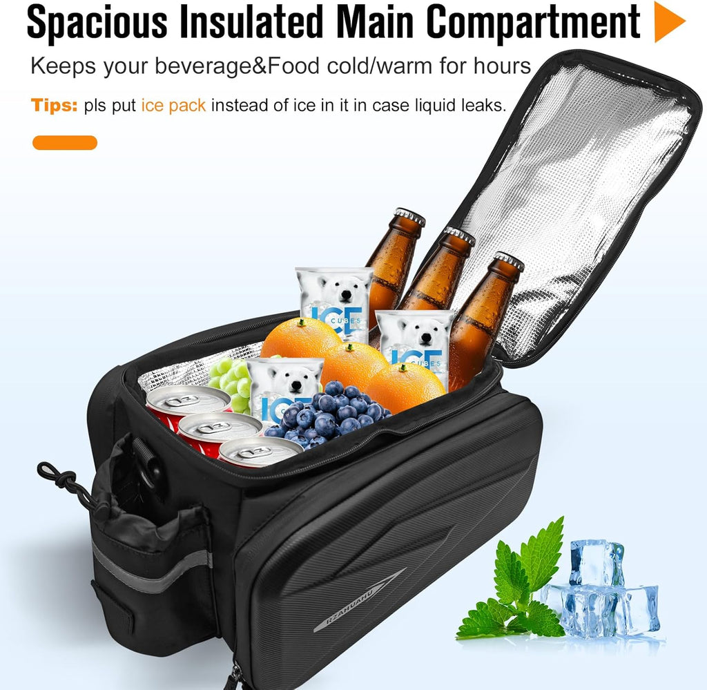 Bike Rack Bag, 20L EVA Hard Shell Insulated Cooler Bag, 3 in 1 Waterproof Expandable Bike Panniers Tin foil Insulation Bike Bag With Rain Cover for Commute Shopping Cycling Trip