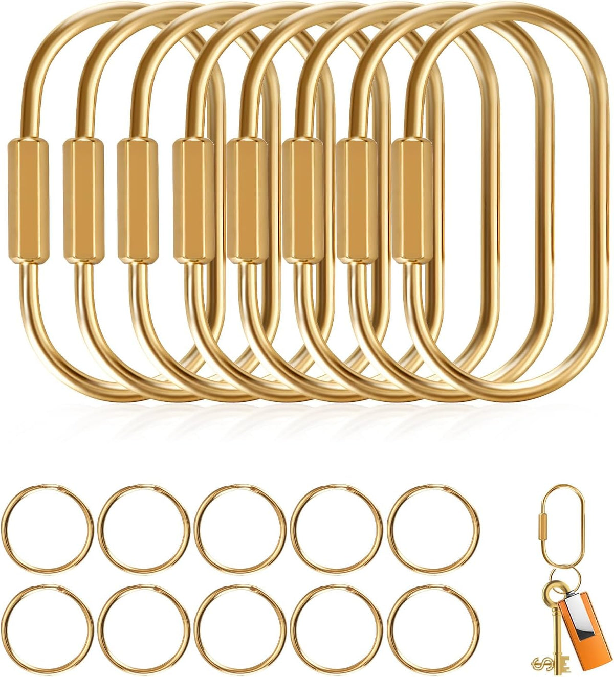 Muitcdo Brass Key Rings Bulk, Key Chain Organizer Holder for Men Women with Secure Screw Locking (8 Pack)