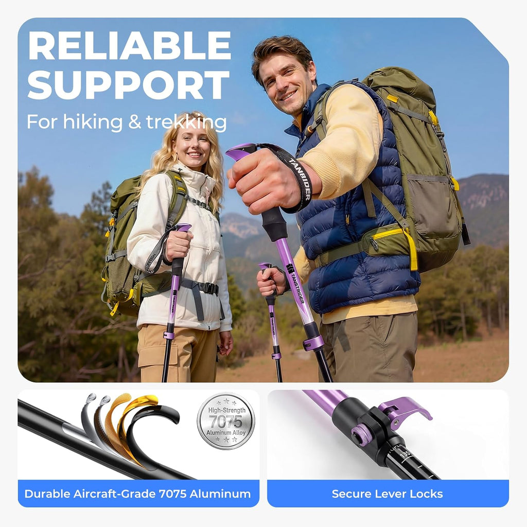 Trekking Poles for Hiking - Collapsible Lightweight 7075 Aluminum Hiking Poles (9.5 oz), EVA Grip Tri-Fold Walking Sticks for Seniors, Men & Women, Adjustable 43-53" (Set of 2)