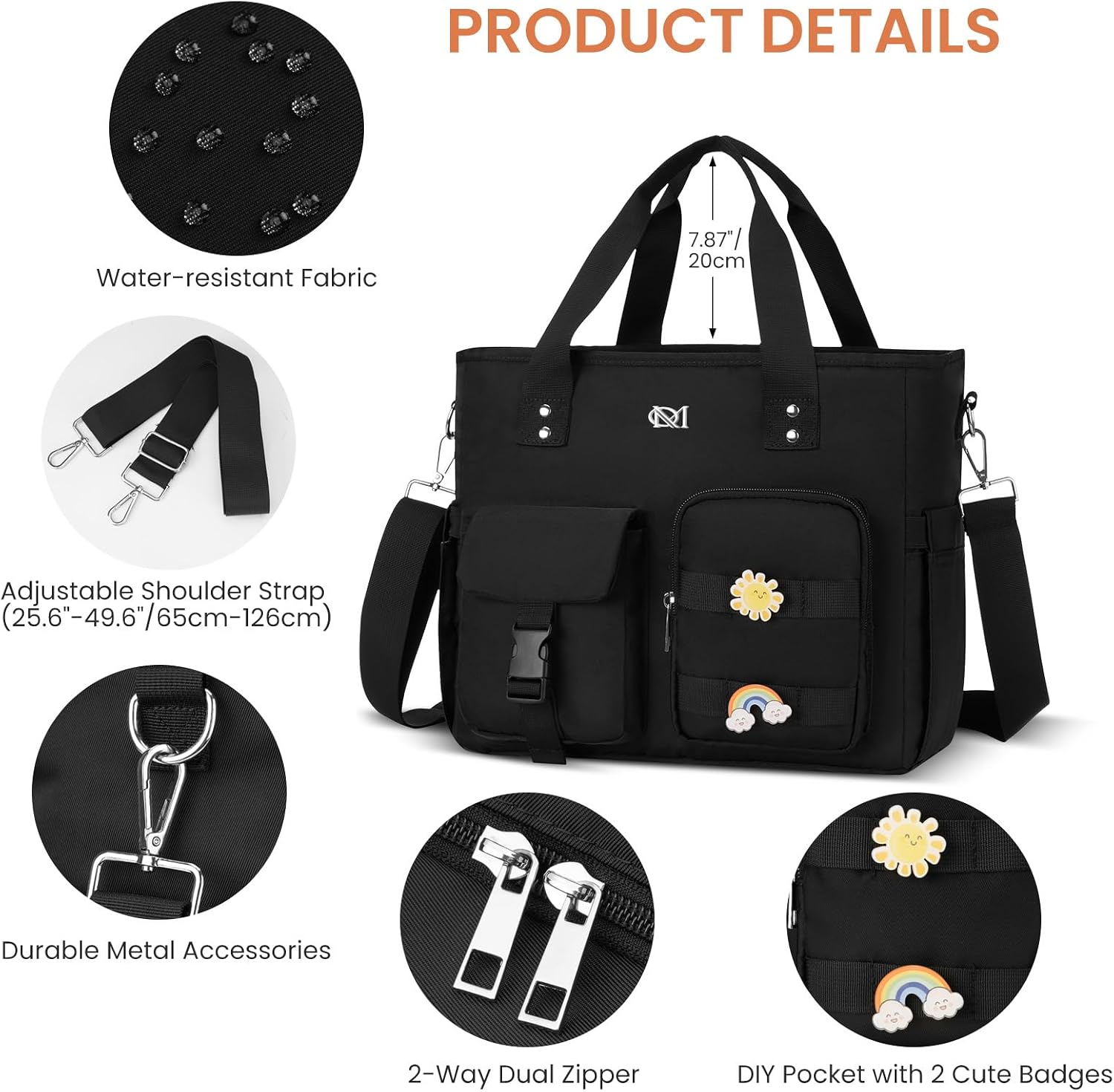 Large Insulated Lunch Bag for Women Men,Leakproof Reusable Lunch Tote with Shoulder Strap, Multi-Pocket Cooler Bag for Work, School, Picnic, Hiking, Beach, Camping, Black