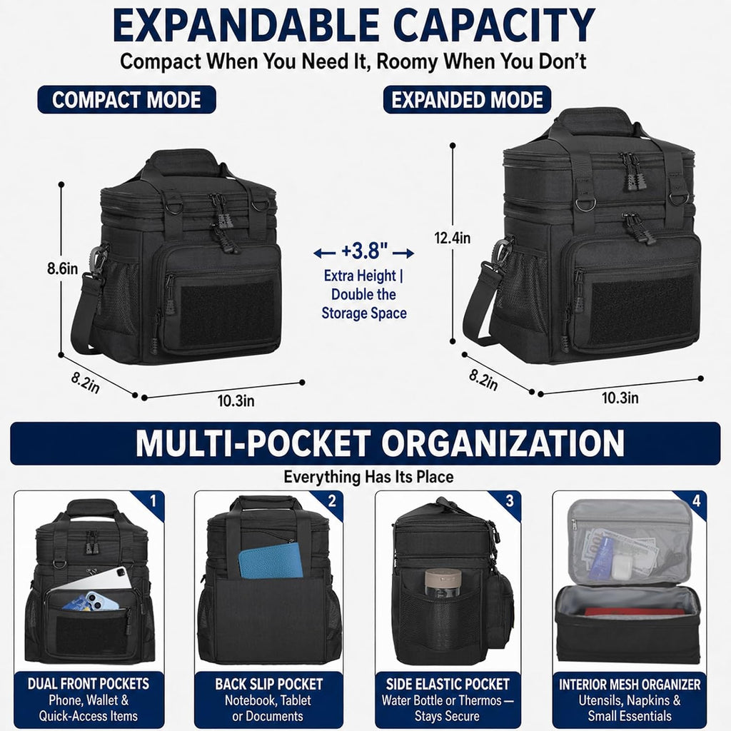GLENKEY Tactical Lunch Box Men Expandable Insulated Leakproof Cooler Bag