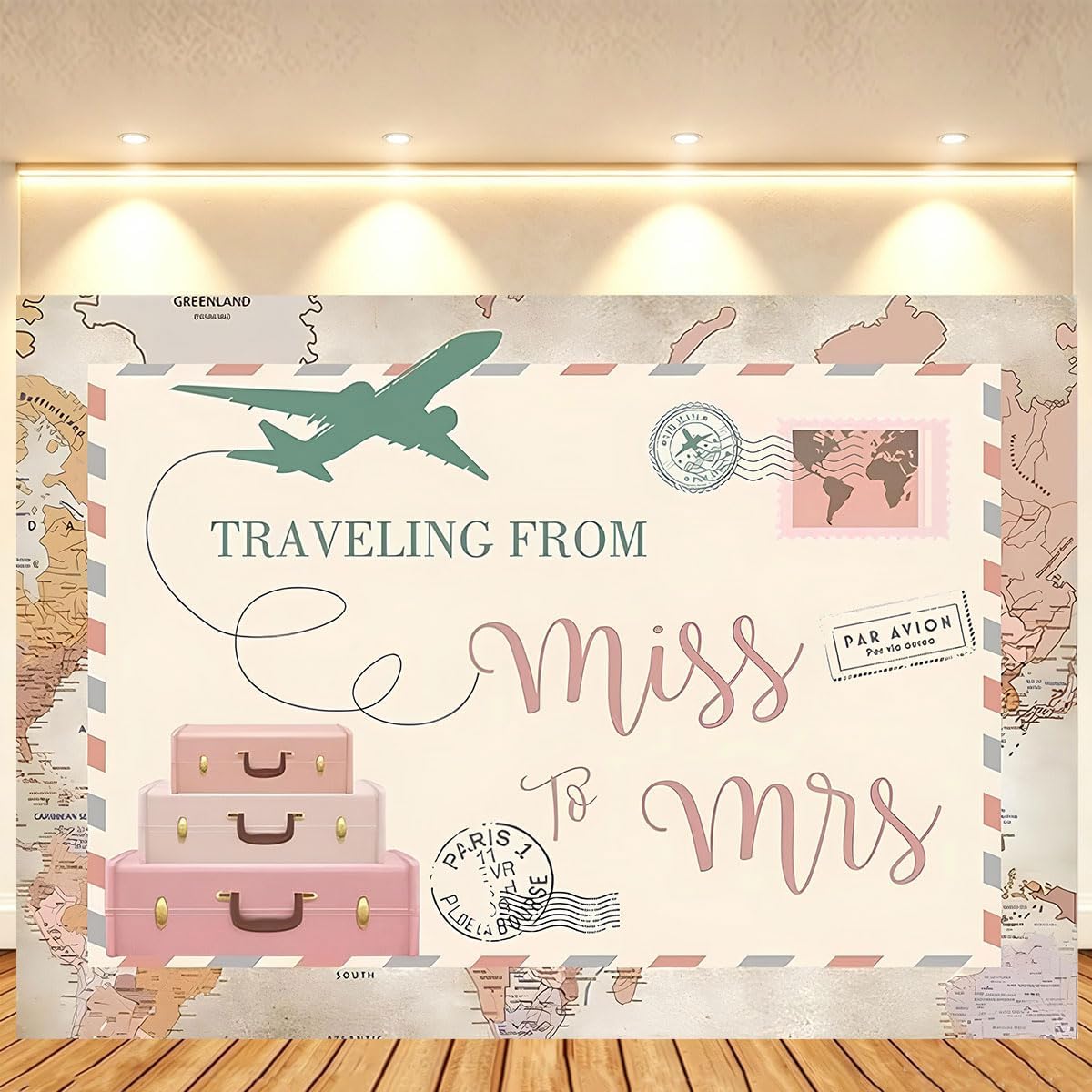 Traveling from Miss to Mrs Photography Background Postcard Suitcases Travel Adventure Begin Backdrop Bridal Shower Wedding Supplies Baby Shower Party Decorations (7X5FT)