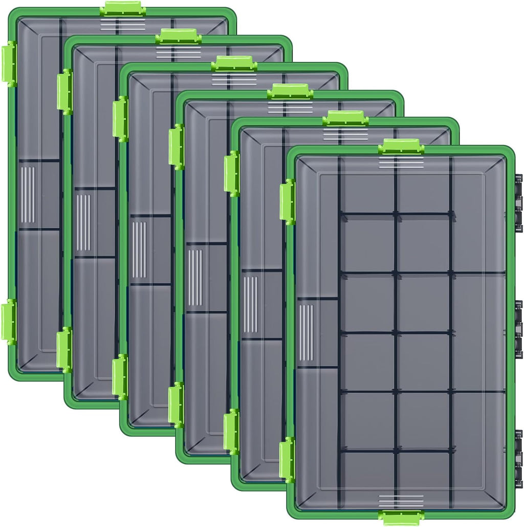Wonderjune 6 Pack Fishing Tackle Box Waterproof 3700 Tackle Tray, Green