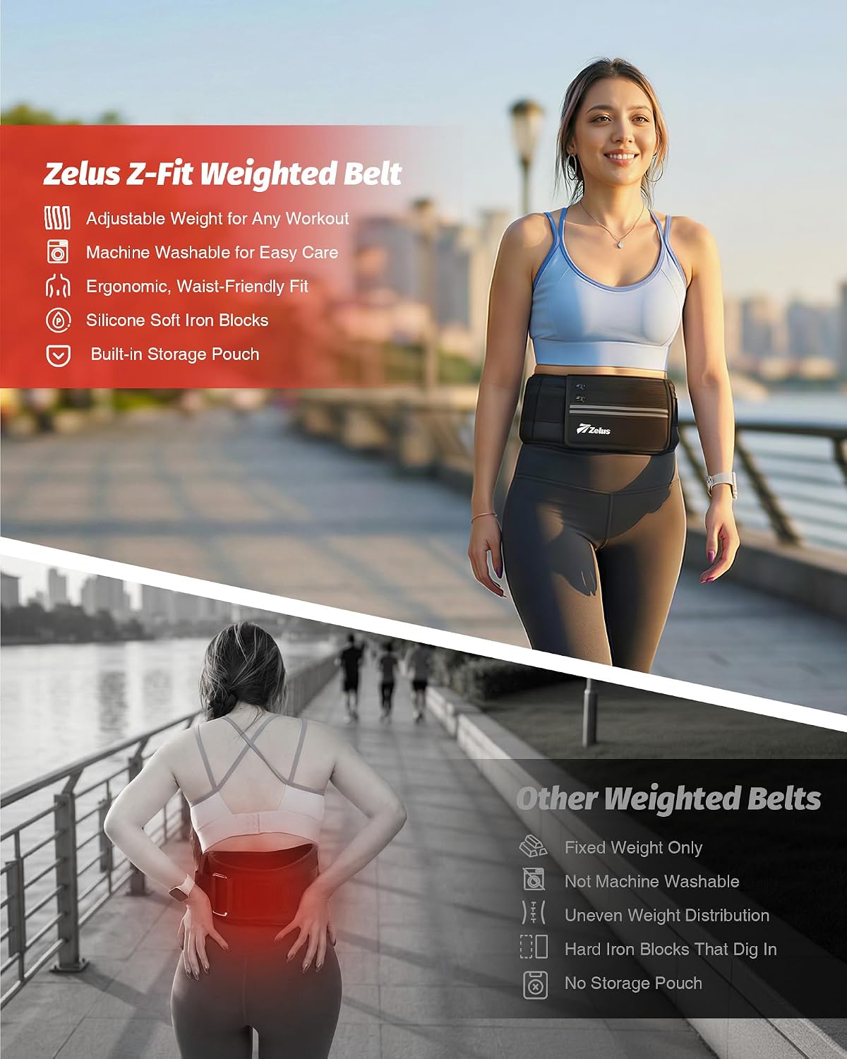 ZELUS Weighted Belt for Women Men, 6/8/10lb Z-Fit Adjustable Weighted Belt