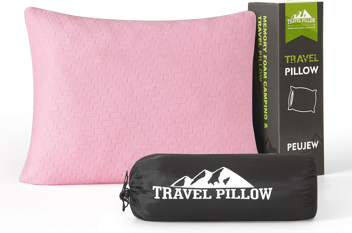 Travel Pillow Backpacking Pillow, Compressible Memory Foam Pillow Breathable Cover for Travel Airplane Hiking and Car