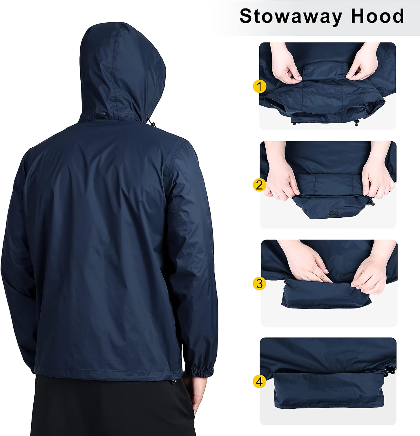 Outdoor Ventures Men's Rain Jacket Waterproof Lightweight Packable Raincoat