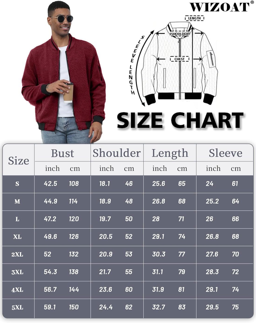 Wizoat Mens Casual Jacket Loose Fit Lightweight Jacket Varsity Bomber Jacket with Zipper