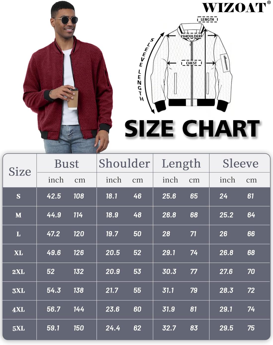 Wizoat Mens Casual Jacket Loose Fit Lightweight Jacket Varsity Bomber Jacket with Zipper