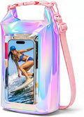 IP68 Waterproof Phone Pouch Case Three-Layer Seal for iPhone 17 16 Pro Max/15/14, IP68 Travel Cellphone Dry Bag Beach Cruise Ship Essential Bucket Bag with Crossbody Lanyard, Iridescent