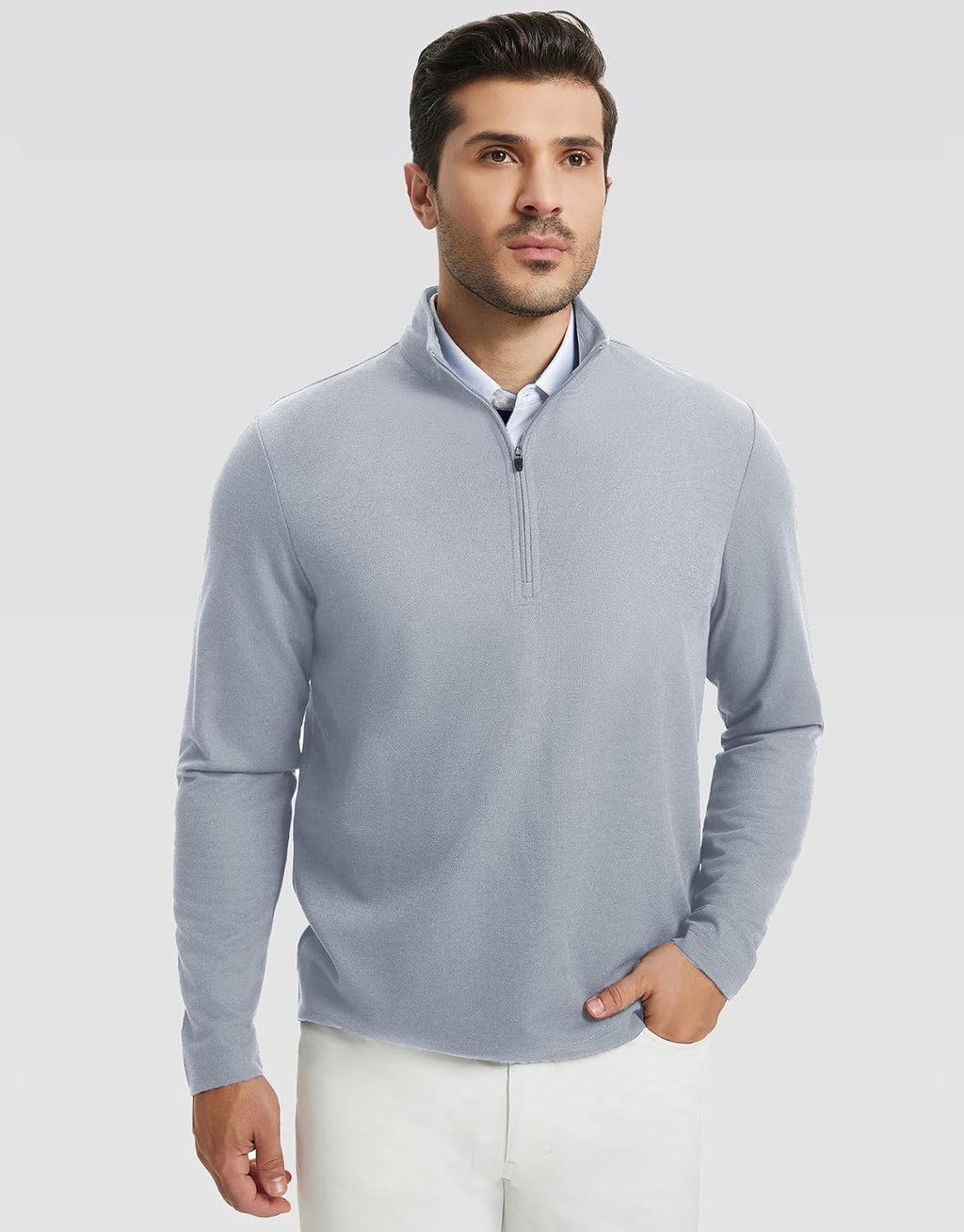 Rouen Quarter Zip Pullover Men Performance Dry Fit Athletic Casual Golf Mock Neck Long Sleeve Pullover Half Zip Sweatshirt
