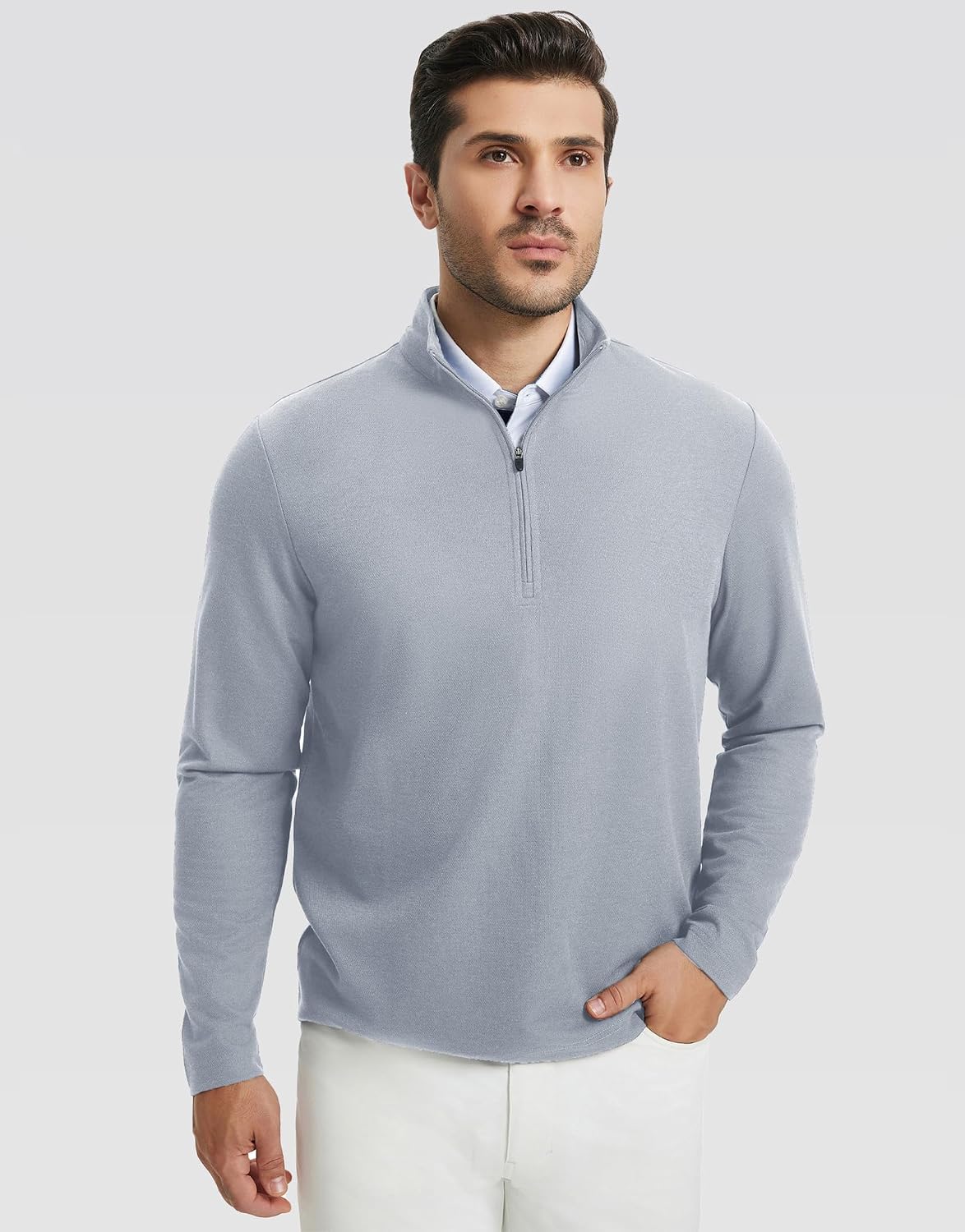 Rouen Quarter Zip Pullover Men Performance Dry Fit Athletic Casual Golf Mock Neck Long Sleeve Pullover Half Zip Sweatshirt