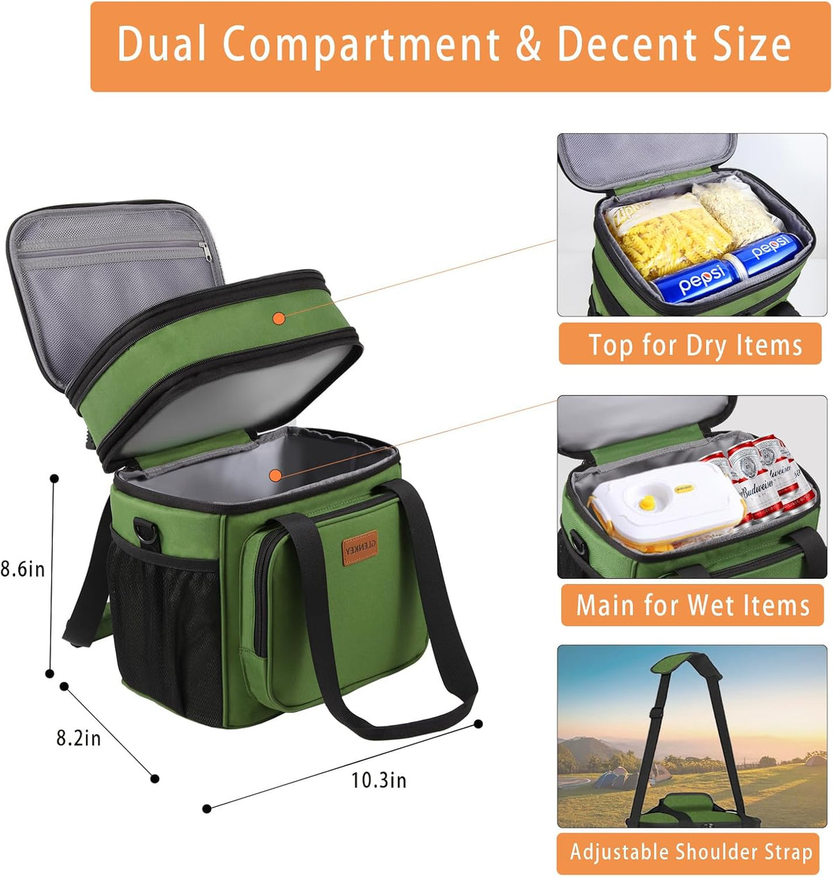 GLENKEY Expandable Lunch Box Insulated Leakproof Cooler Bag Work Outdoor