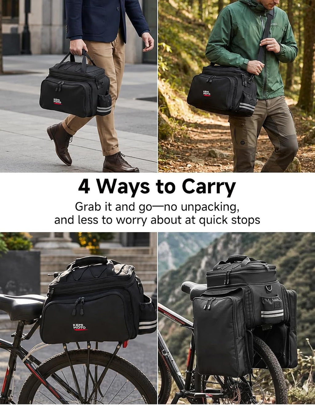 KEMIMOTO Bike Rack Bag, Expandable 40L Bicycle Rear Rack Trunk Pannier Bag