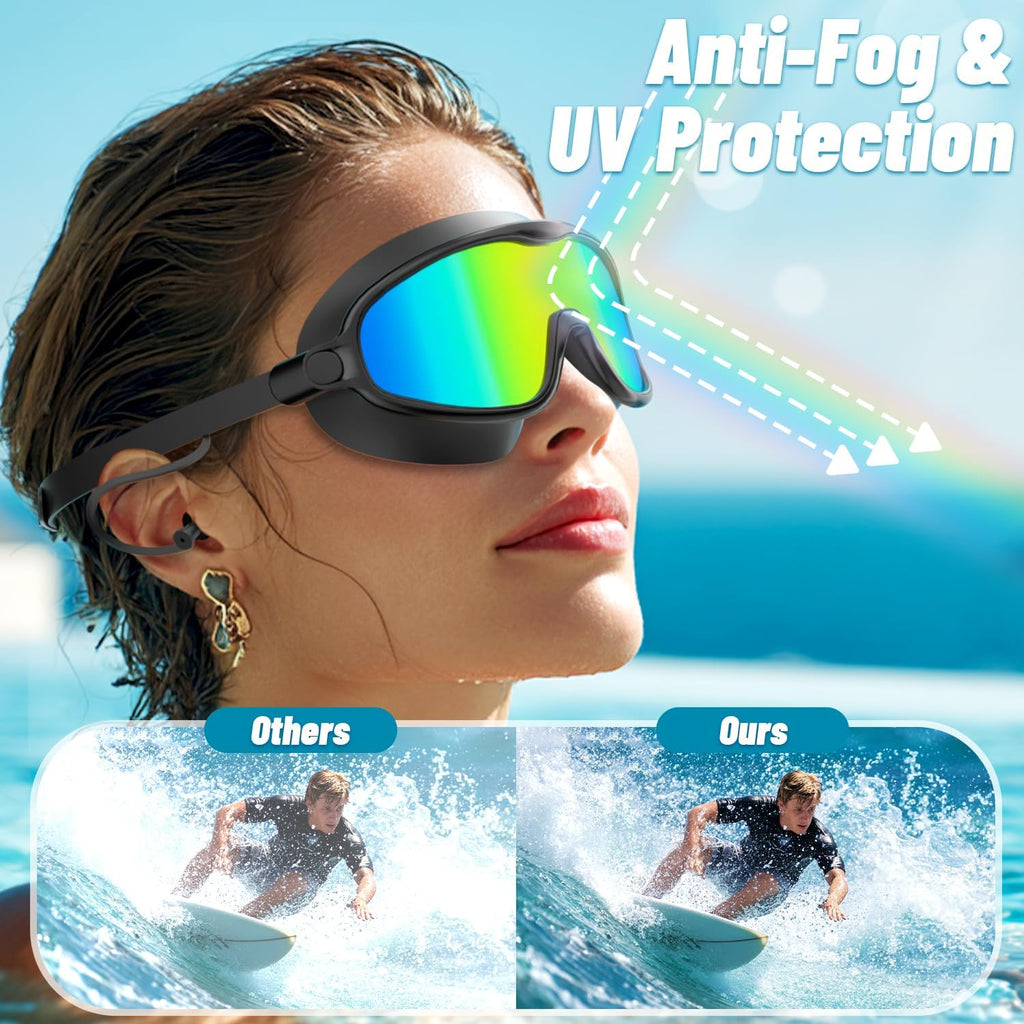 COOLOO Swim Goggles, 2 Pack Wide View Swimming Goggles for Men Women Youth