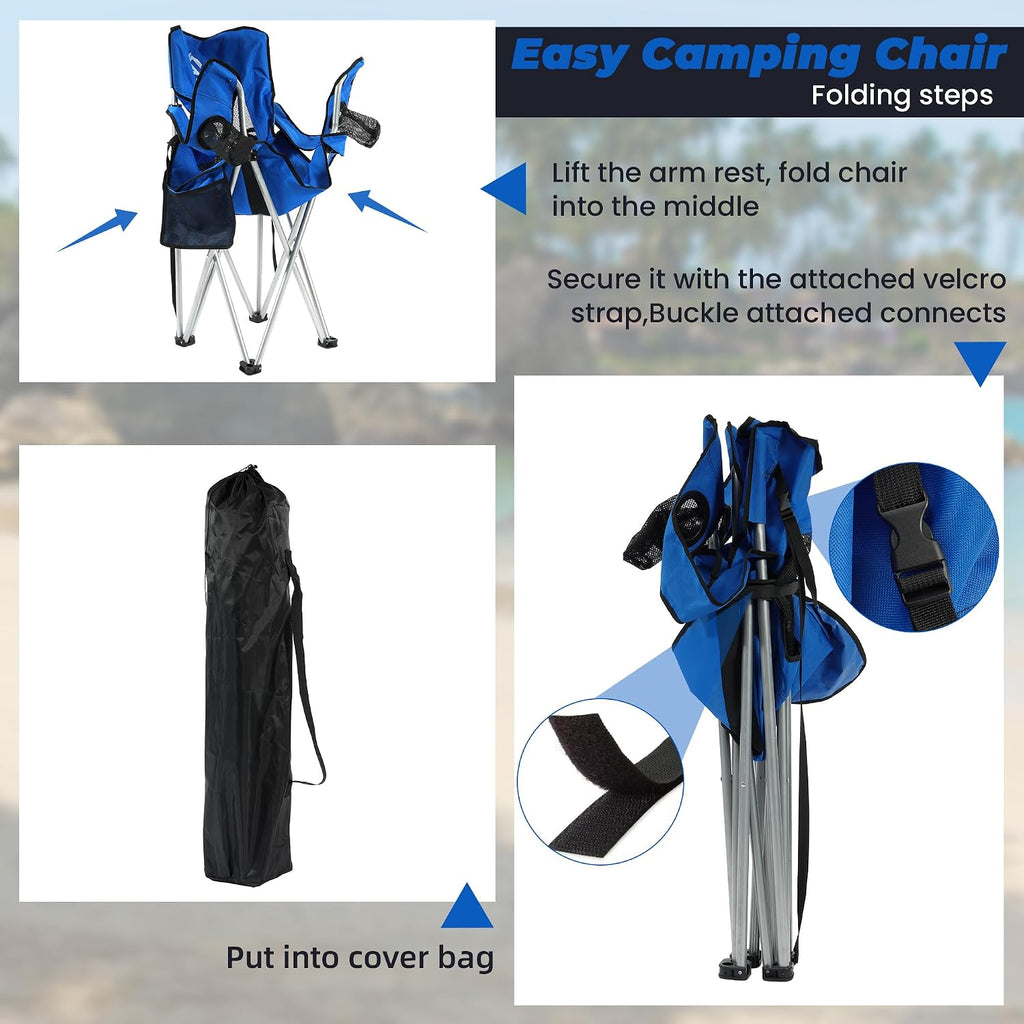 HULKFIT 4 Pack Folding Camping Chair – Heavy Duty Portable Outdoor Beach Chair for Adults with Breathable Mesh Back, Cup Holder & Carry Bag – Ideal for Backyard, Tailgating, Hiking & Travel,Navy Blue