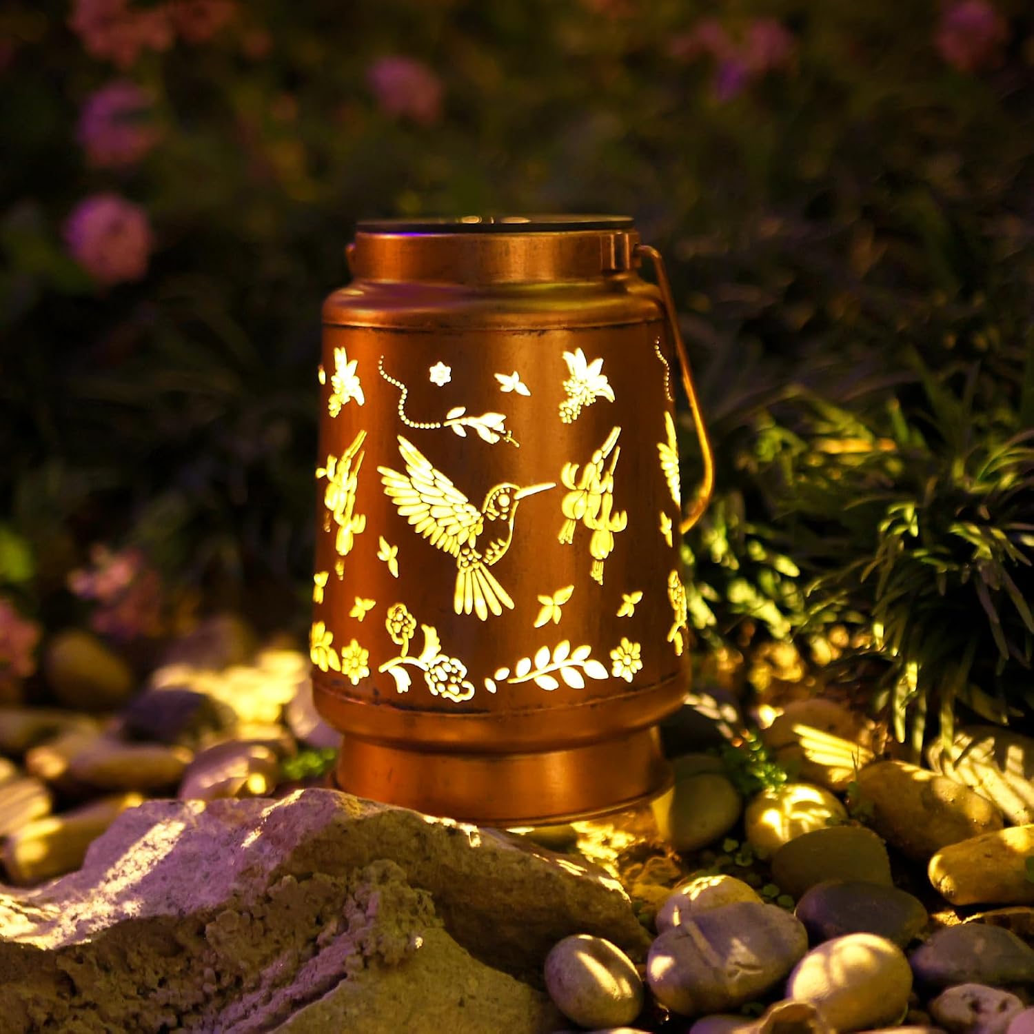 Hummingbird Solar Lanterns Outdoor Waterproof Hanging Solar Lights Gifts for Women Men Mom Metal Decorative LED Lantern Outside for Decor Garden,Yard,Patio,Lawn,Porch,Backyard