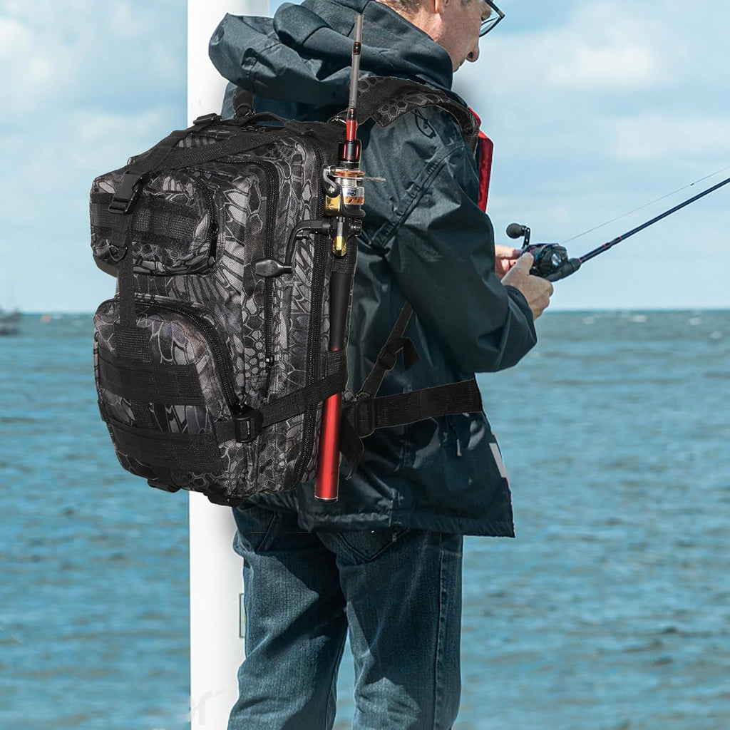 Fishing Tackle Backpack Lightweight Water-Resistant Rod Holder Bag