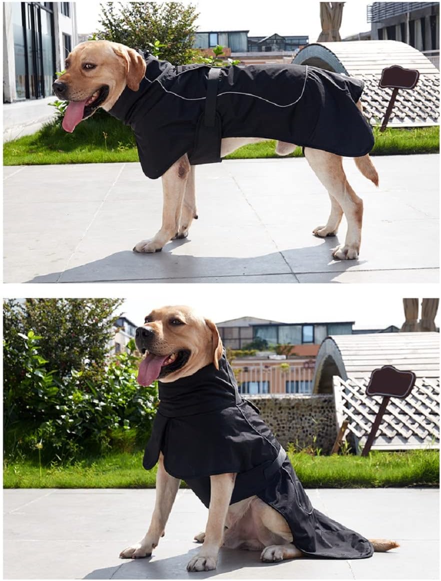 Dog Raincoat - Waterproof Winter Jacket with Velvet Inner, Reflective Strip, Black, 3XL