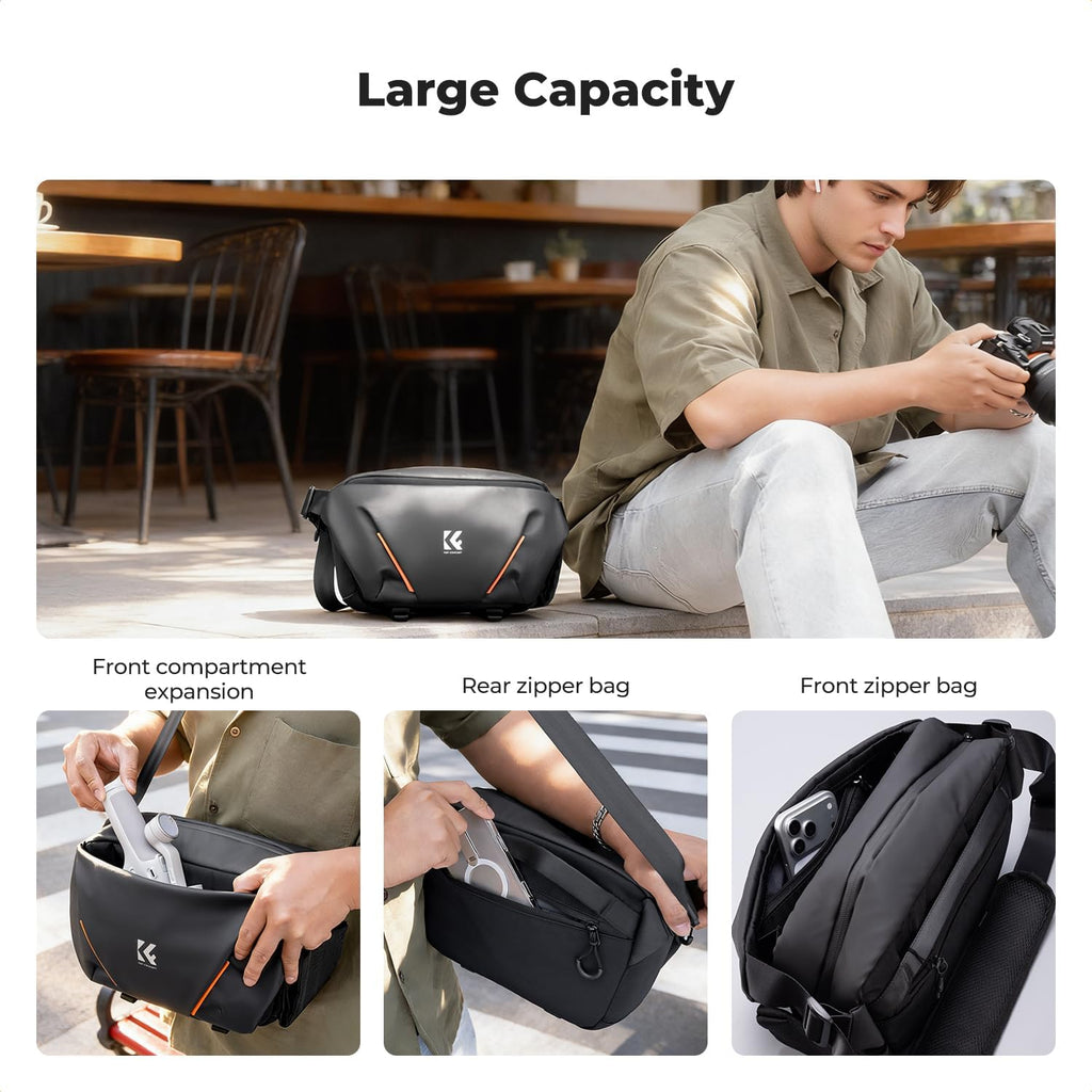 K&F CONCEPT Camera Sling Bag, Lightweight Crossbody Bag with Tripod Holder