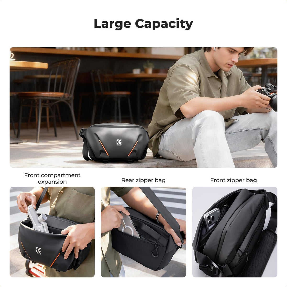 K&F CONCEPT Camera Sling Bag, Lightweight Crossbody Bag with Tripod Holder